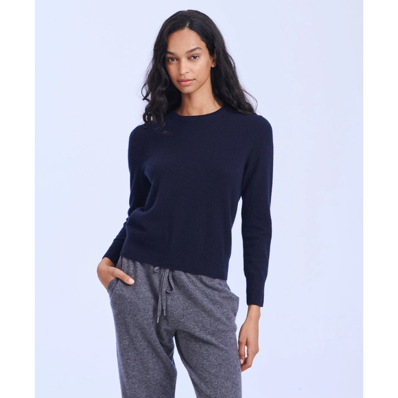 NEW! NAADAM x S.Pellegrino Size XS Basic Crew Navy Sweater $295 msrp J7-9 - Picture 1 of 11